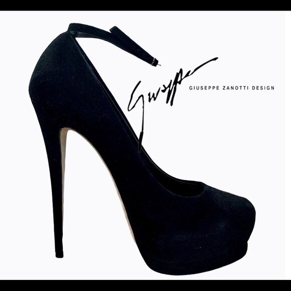 Giuseppe Zanotti Black Ankle Wrap Suede Platform Pumps Size 39